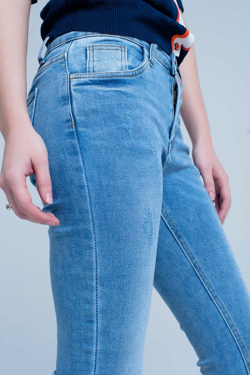Blue Fringed Skinny Jeans - Denim