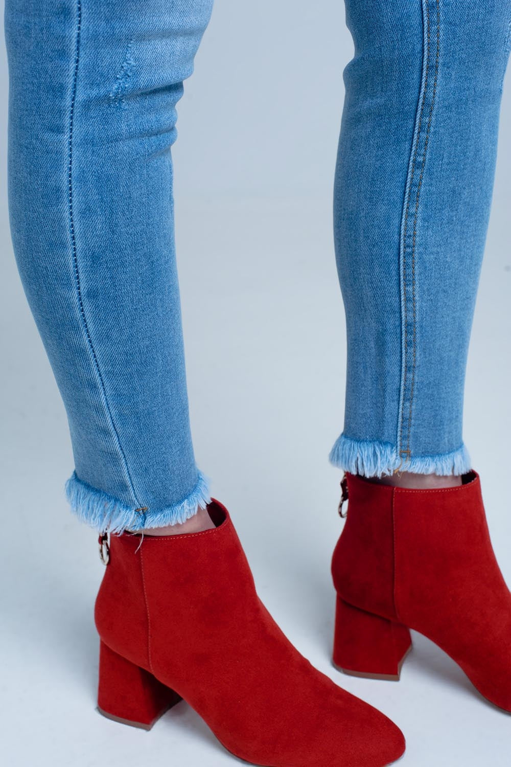 Blue Fringed Skinny Jeans - Denim