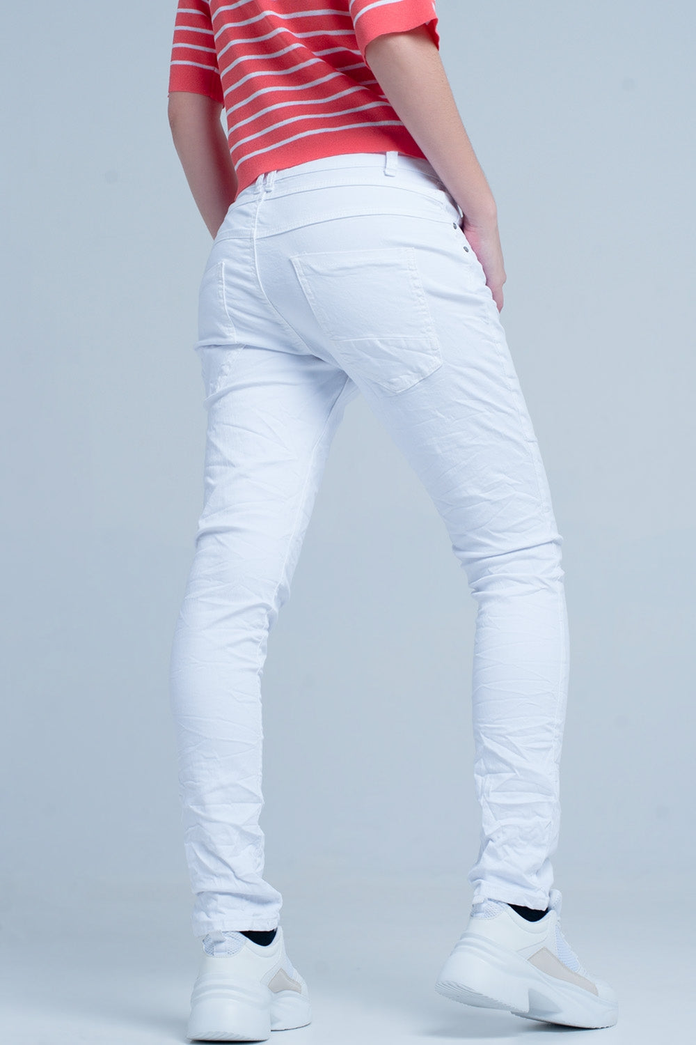 White Wrinkled Skinny Jeans - Coloured Jeans