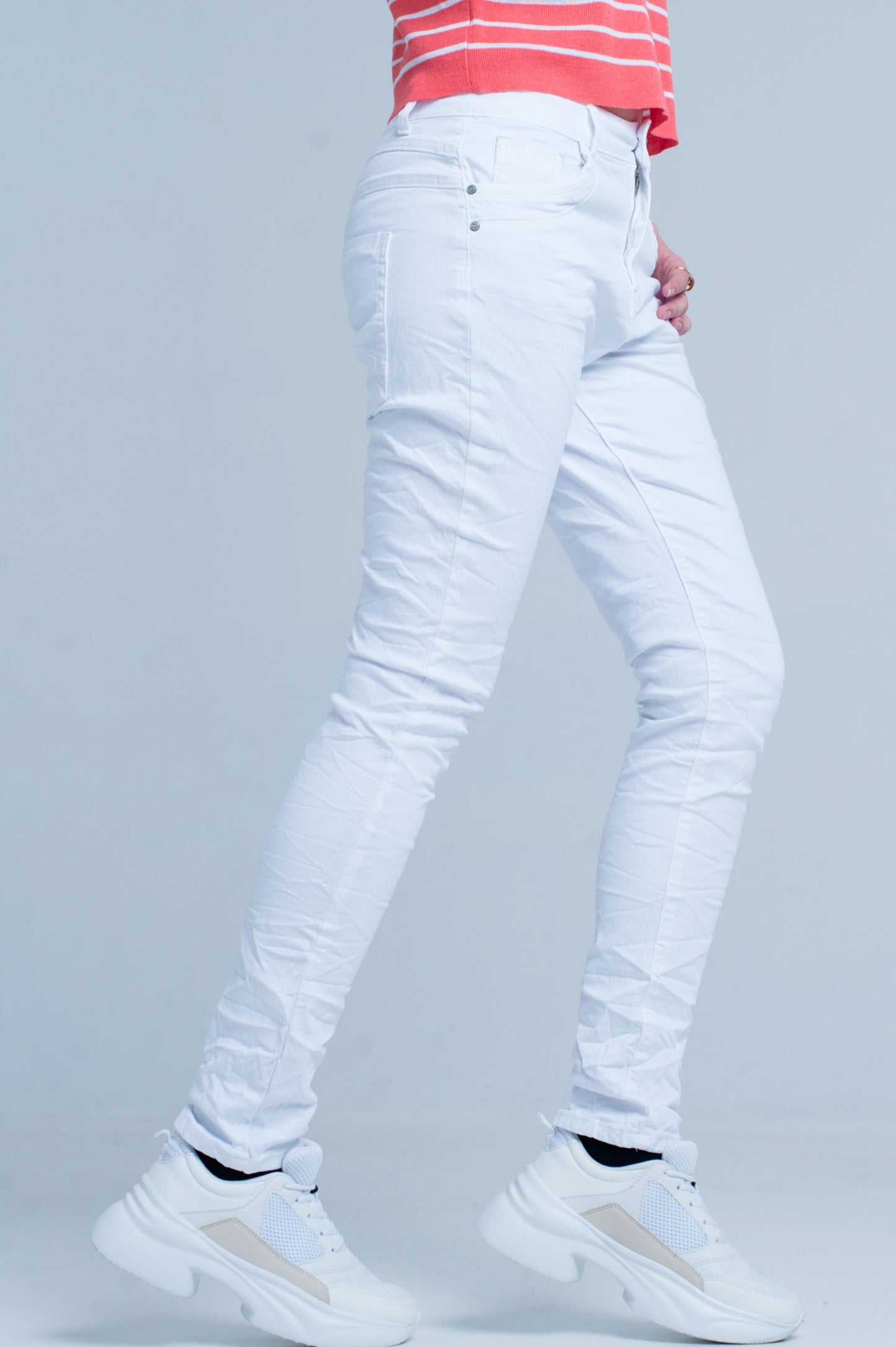White Wrinkled Skinny Jeans - Coloured Jeans