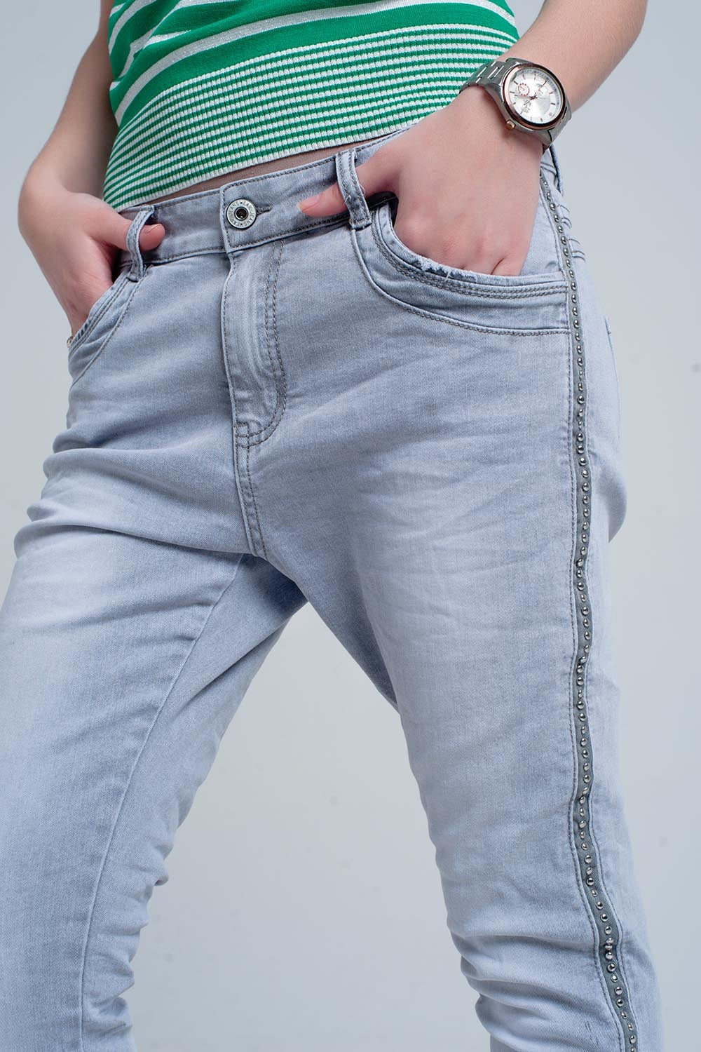 grey jeans with detail metalic - Denim