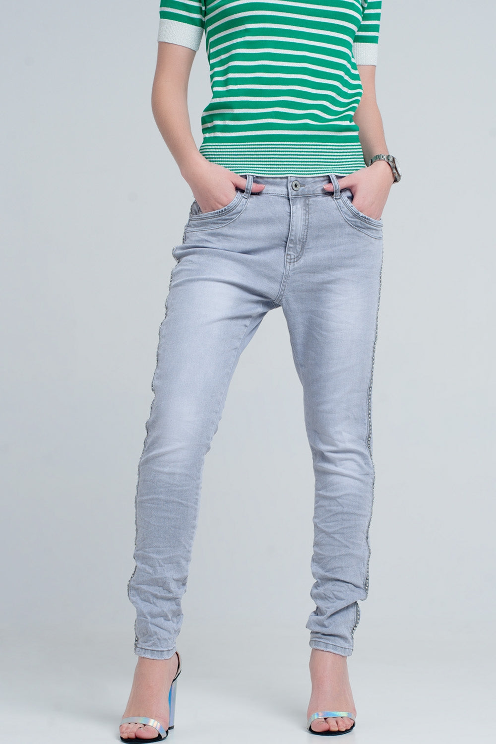 grey jeans with detail metalic - Denim