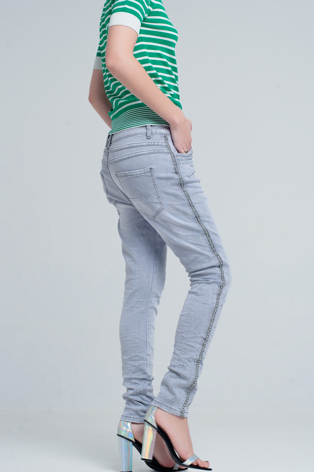 grey jeans with detail metalic - Denim