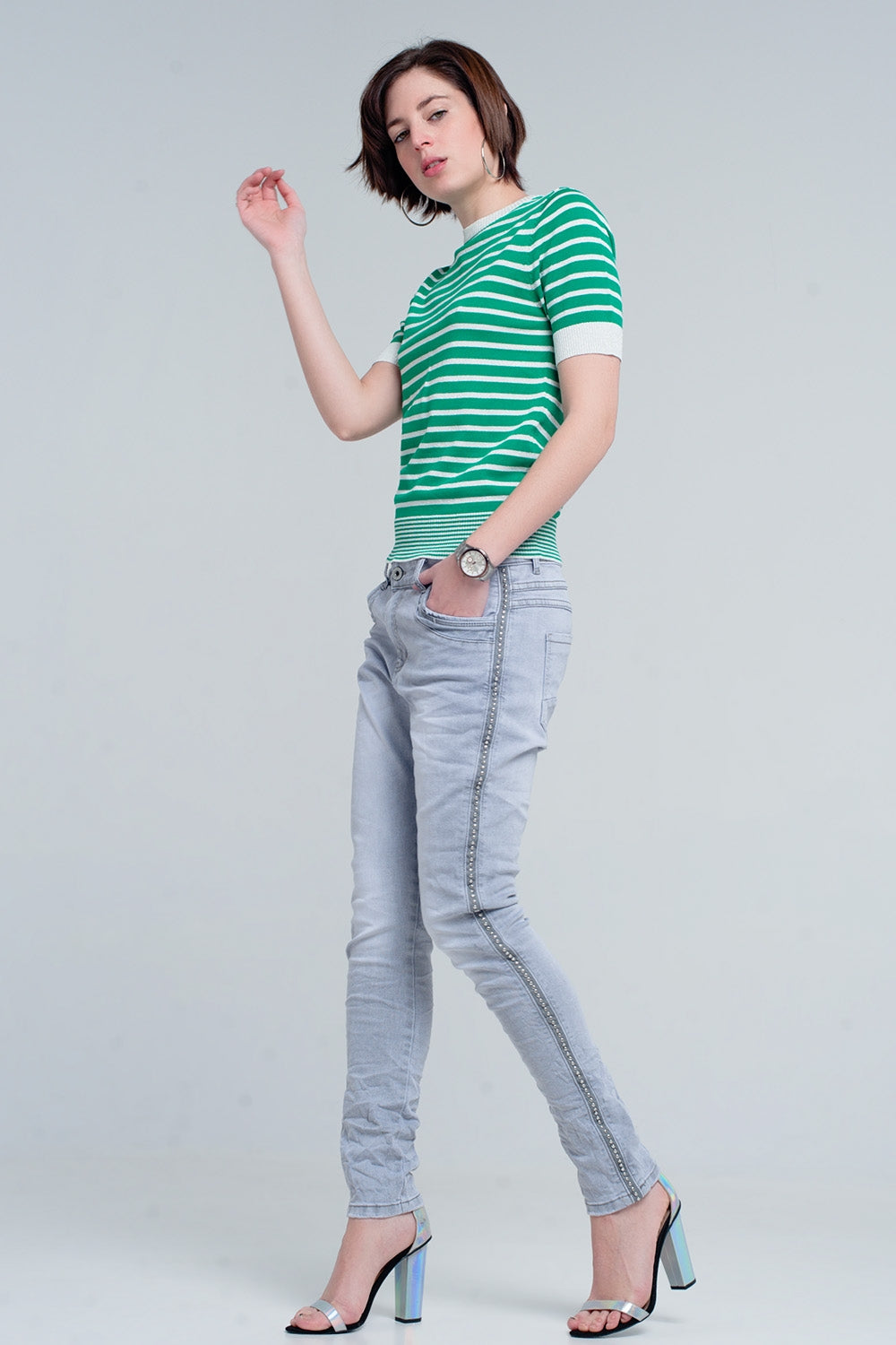 grey jeans with detail metalic - Denim