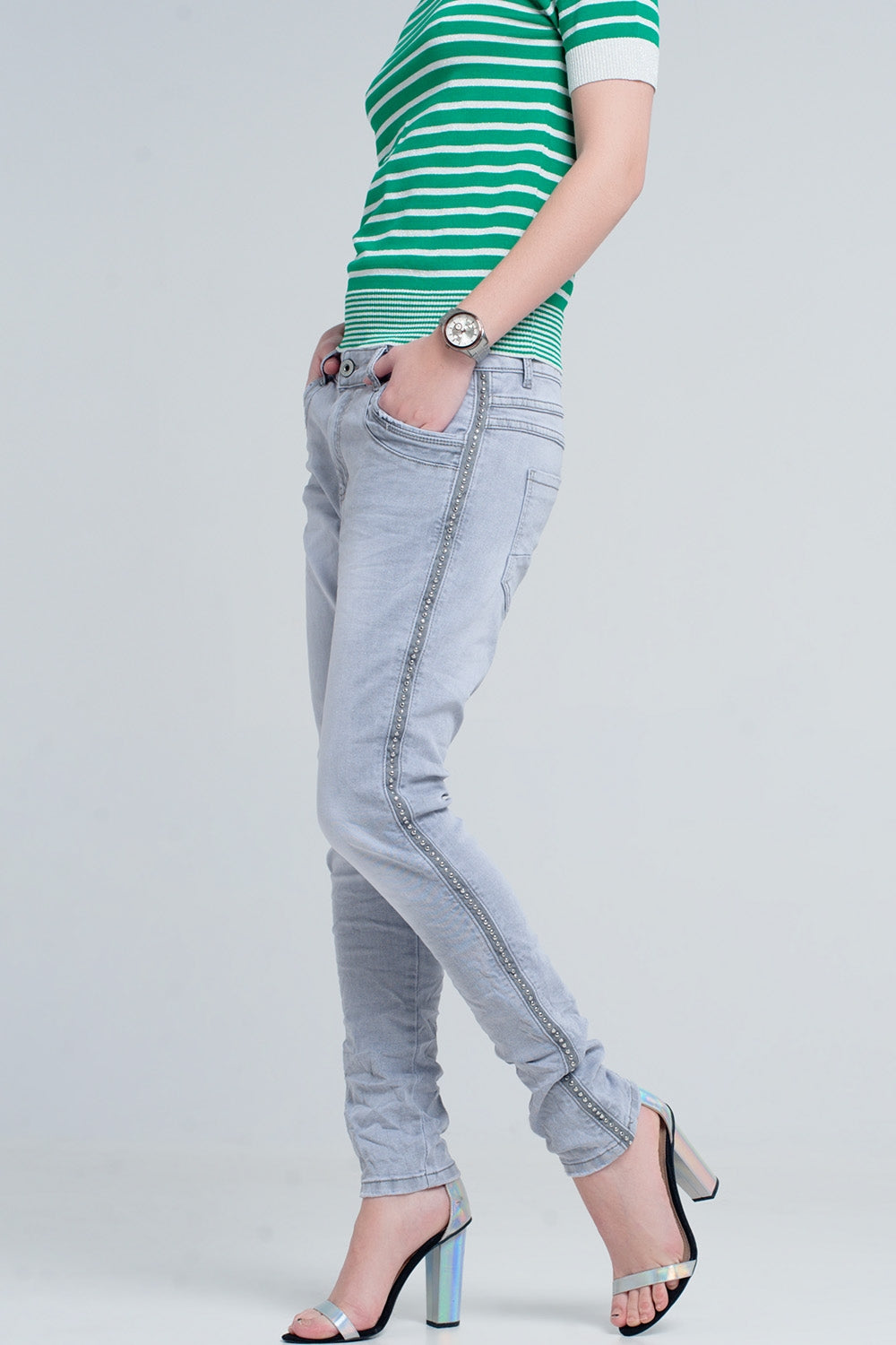 grey jeans with detail metalic - Denim