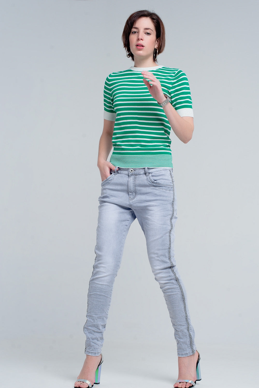 grey jeans with detail metalic - Denim