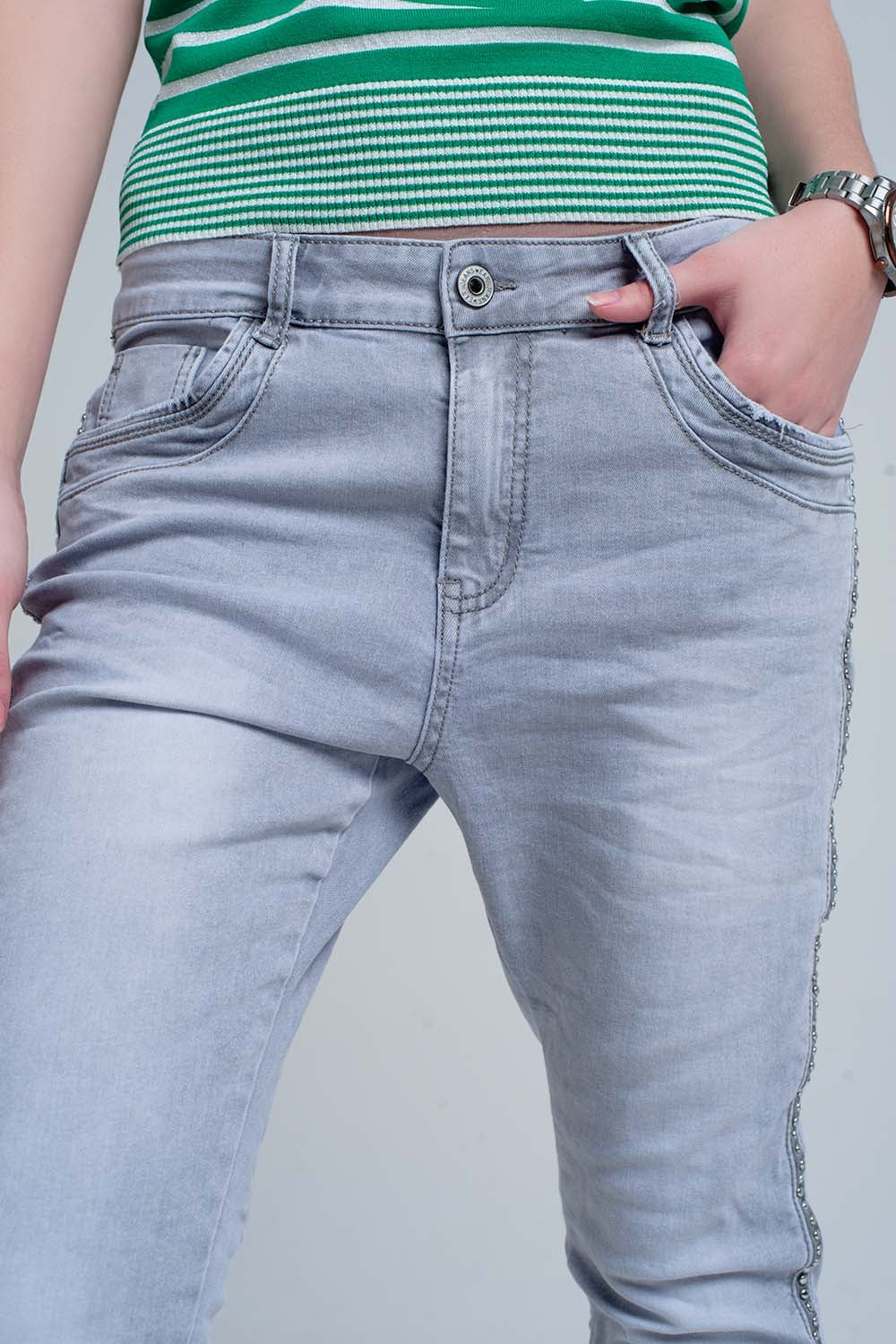 grey jeans with detail metalic - Denim