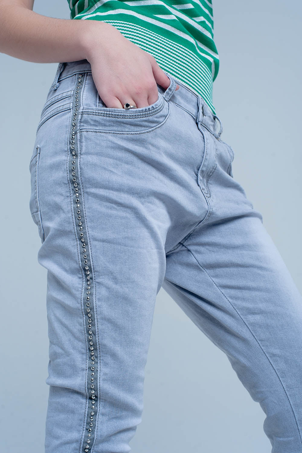 grey jeans with detail metalic - Denim