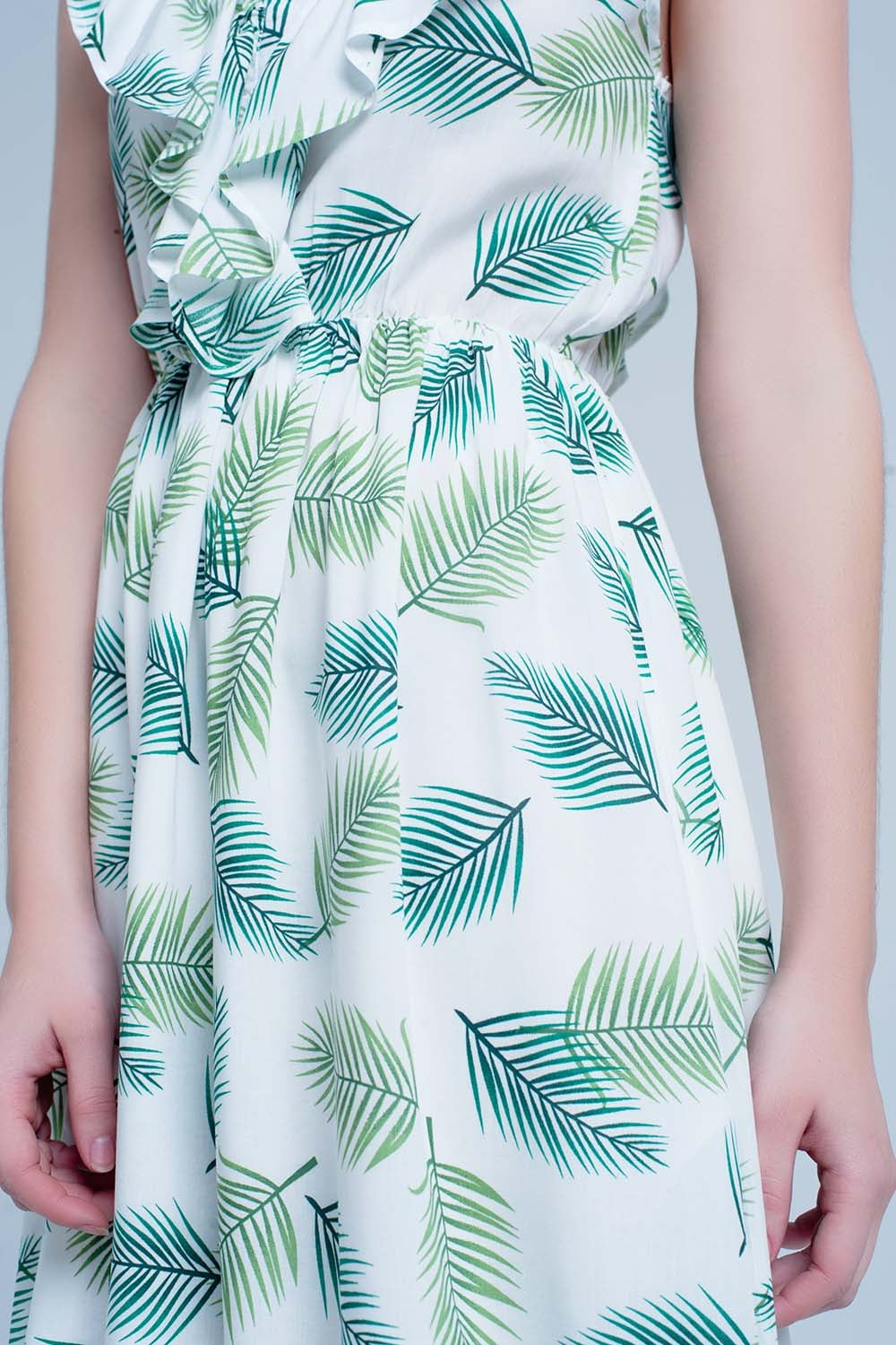 Green Printed Midi Dress with Ruches - dress