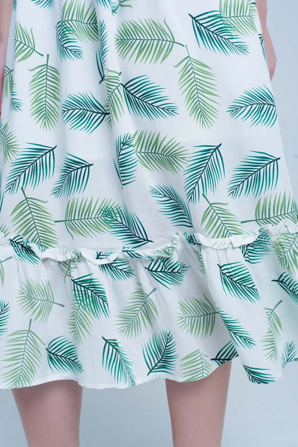 Green Printed Midi Dress with Ruches - dress
