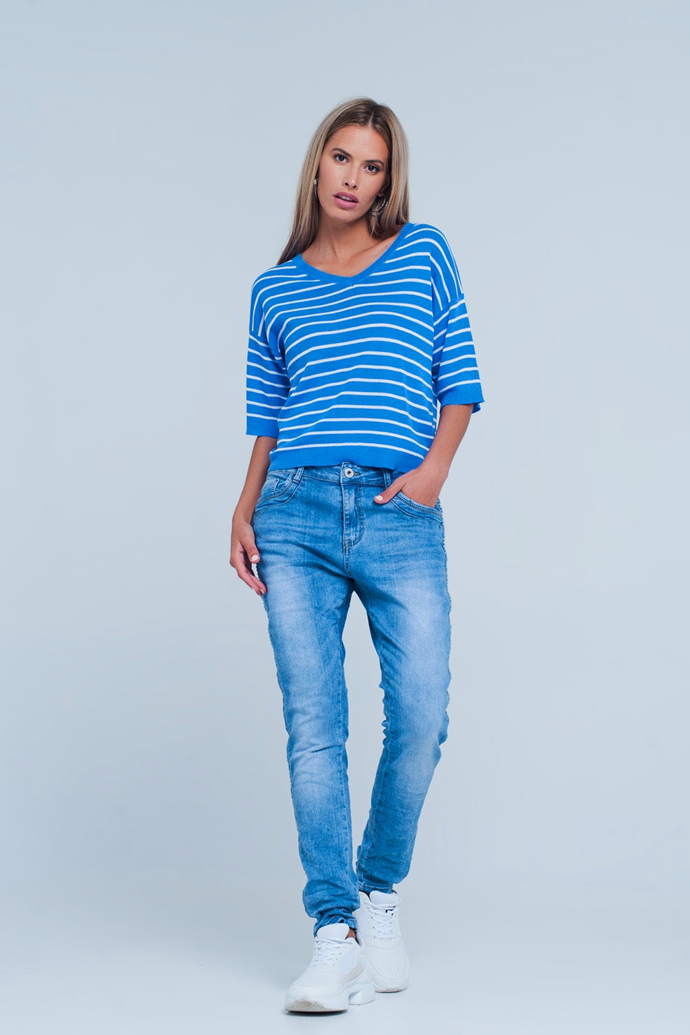 Embellished Side Boyfriend Jeans - Denim