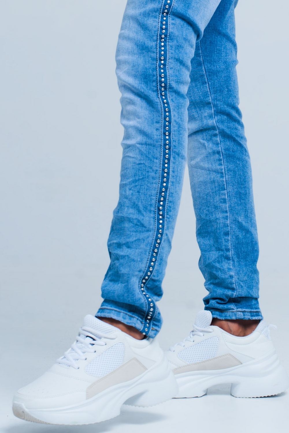 Embellished Side Boyfriend Jeans - Denim