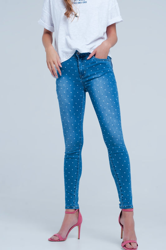 Skinny jeans in polka dot print - Denim