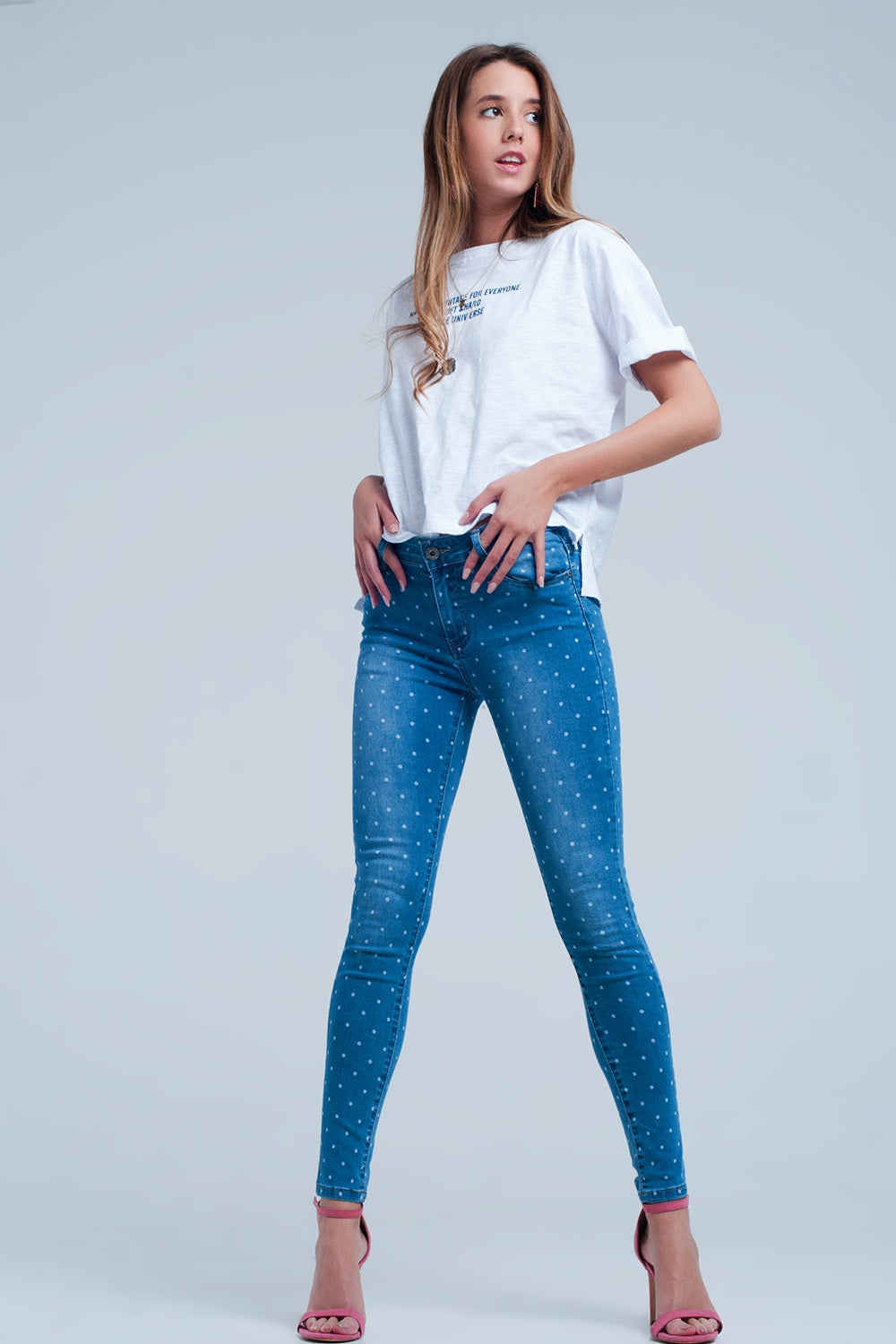 Skinny jeans in polka dot print