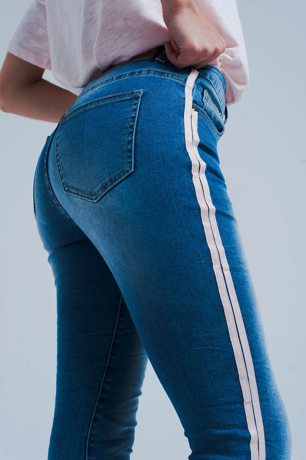 Skinny jeans with side seam stripes - Denim