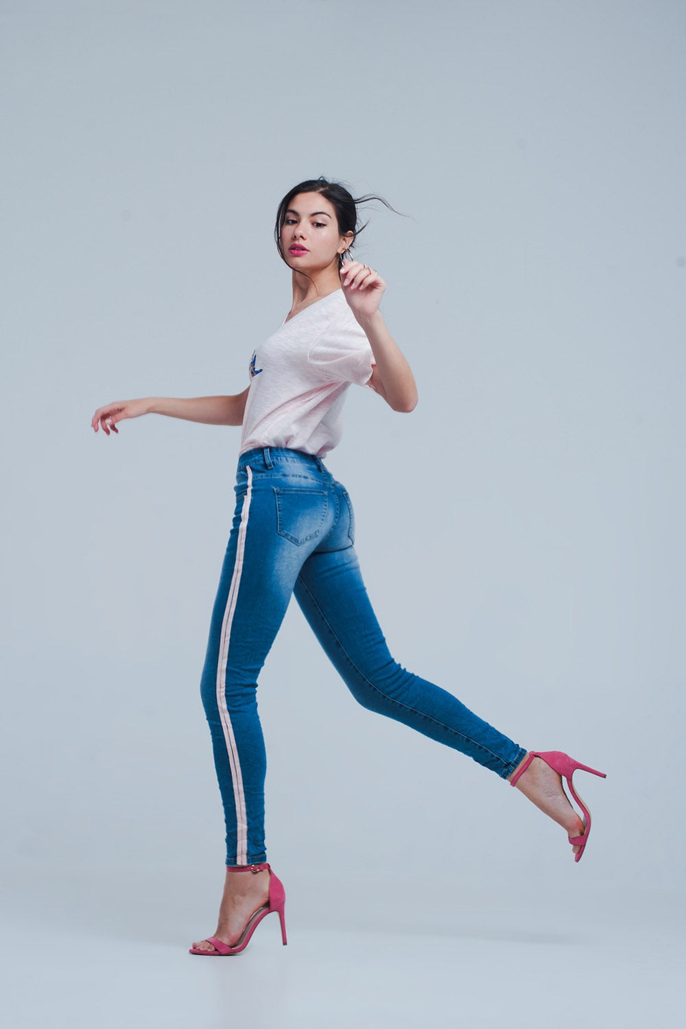 Skinny jeans with side seam stripes - Denim
