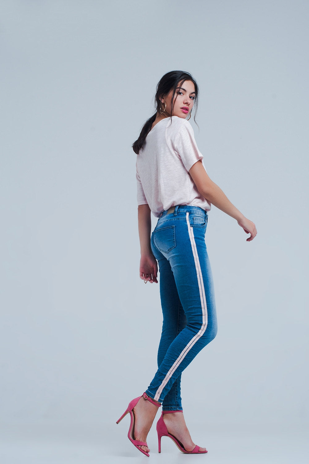 Skinny jeans with side seam stripes - Denim