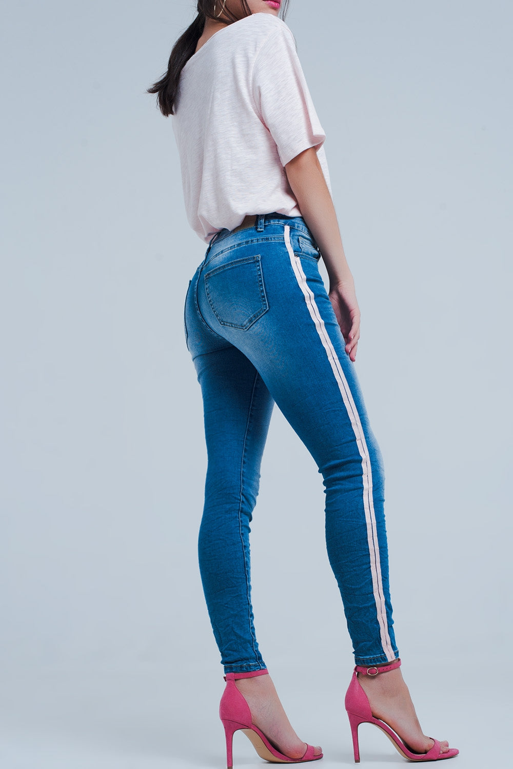 Skinny jeans with side seam stripes - Denim