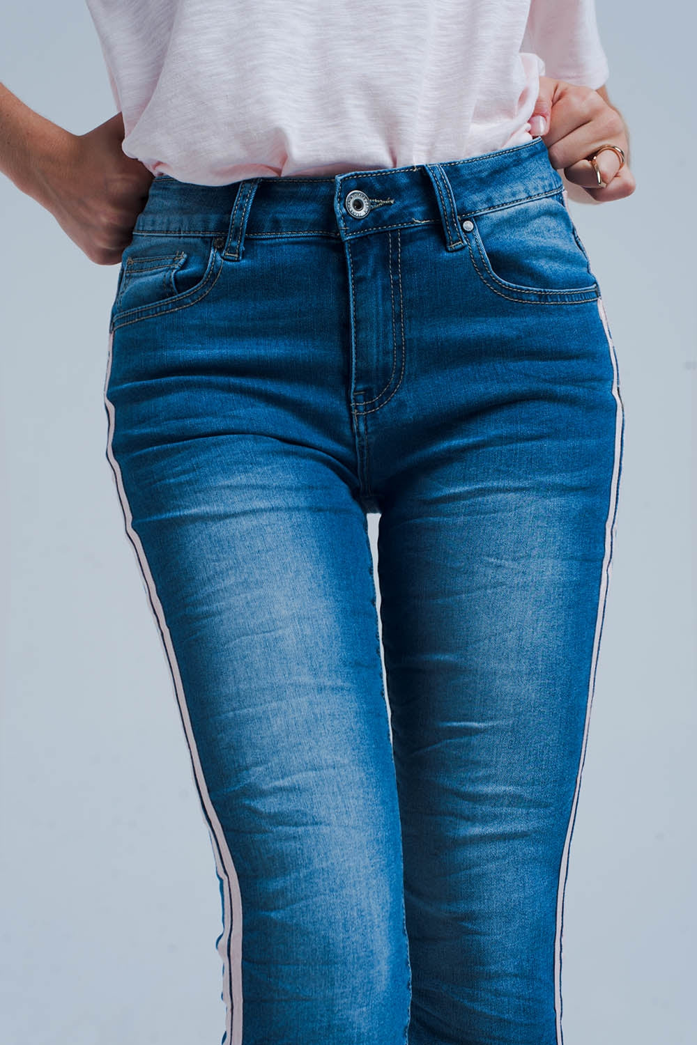 Skinny jeans with side seam stripes - Denim