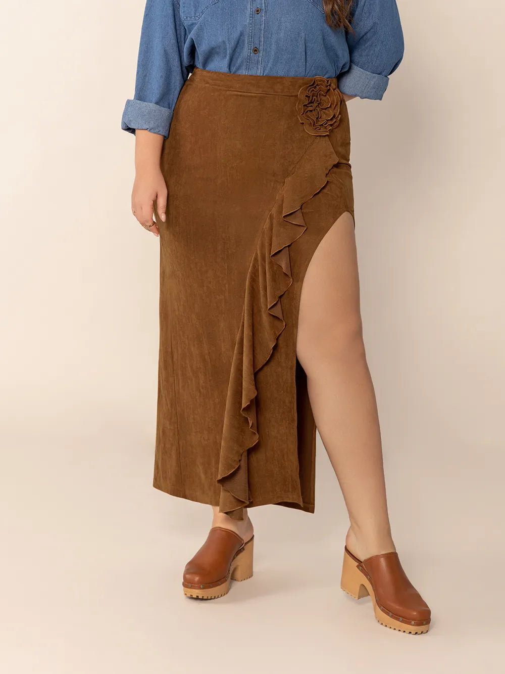 Plus Size Ruffled Slit High Rise Skirt - Skirts