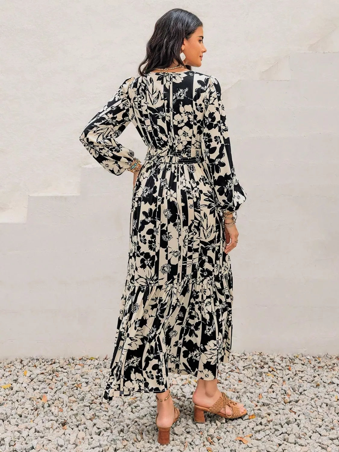 Plus Size Floral Print Balloon Sleeve Maxi Dress -
