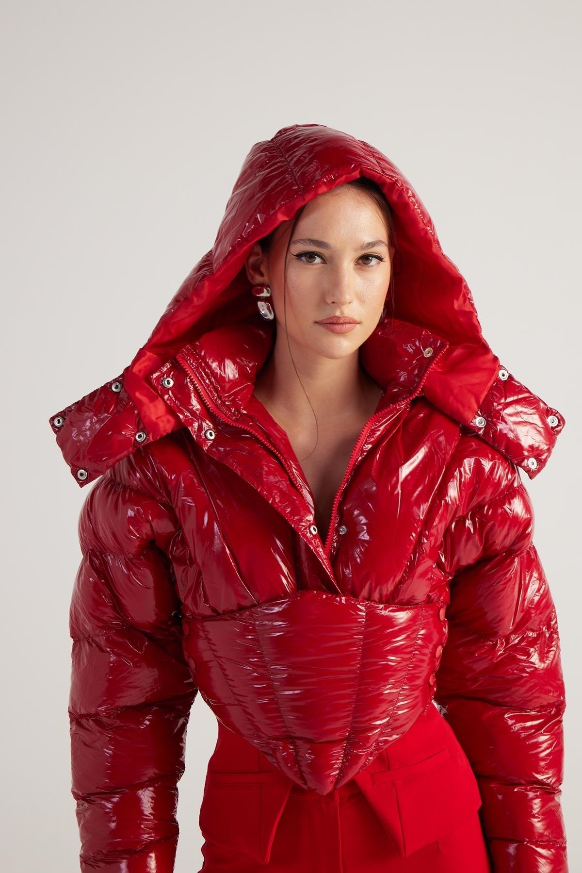 Aida Red Puffer Hooded Jacket Red Nylon - Jackets & Blazers