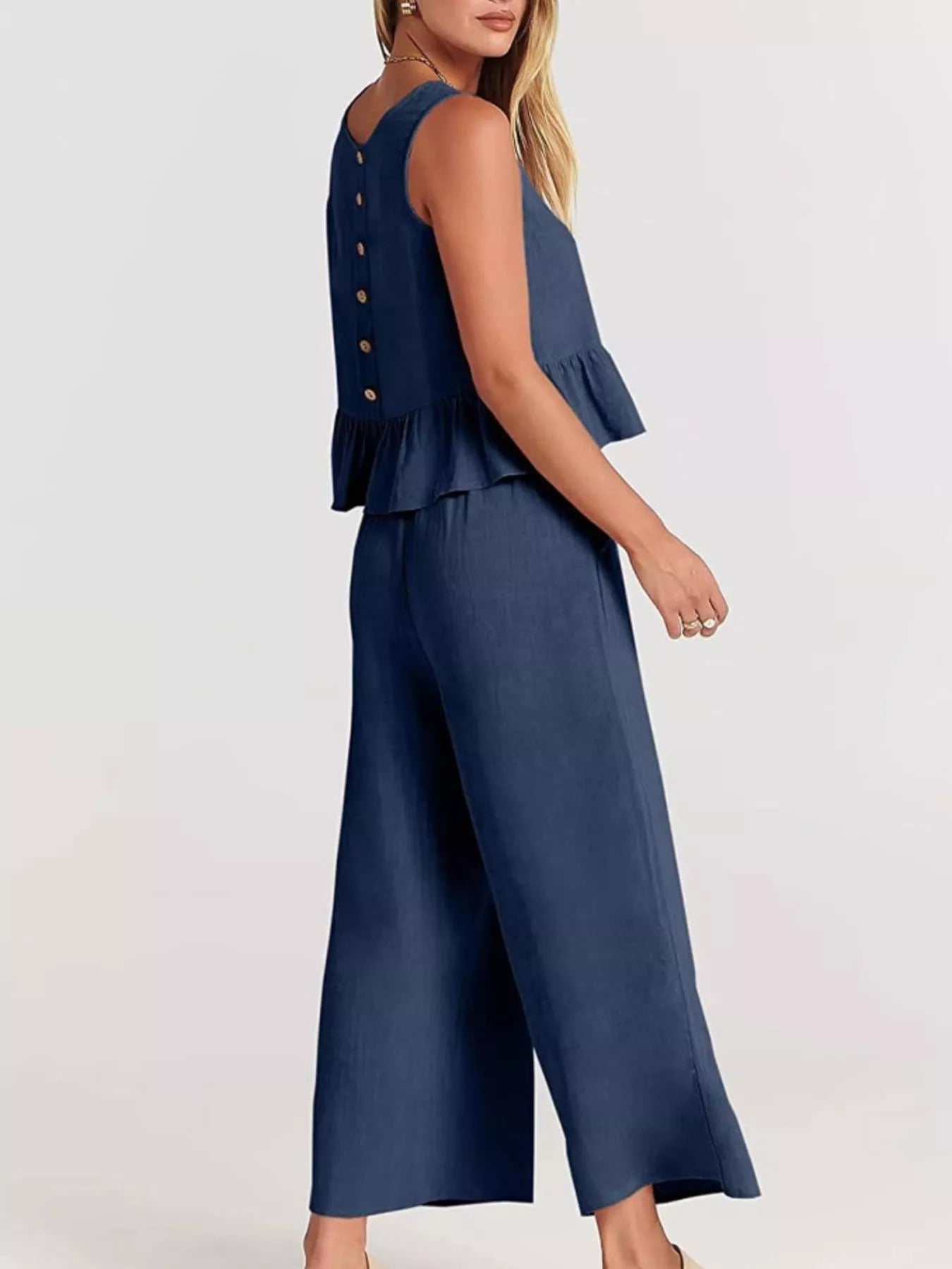 Full Size Ruffled Hem Sleeveless Top and Wide-Leg Pants Set Plus Size - Sets