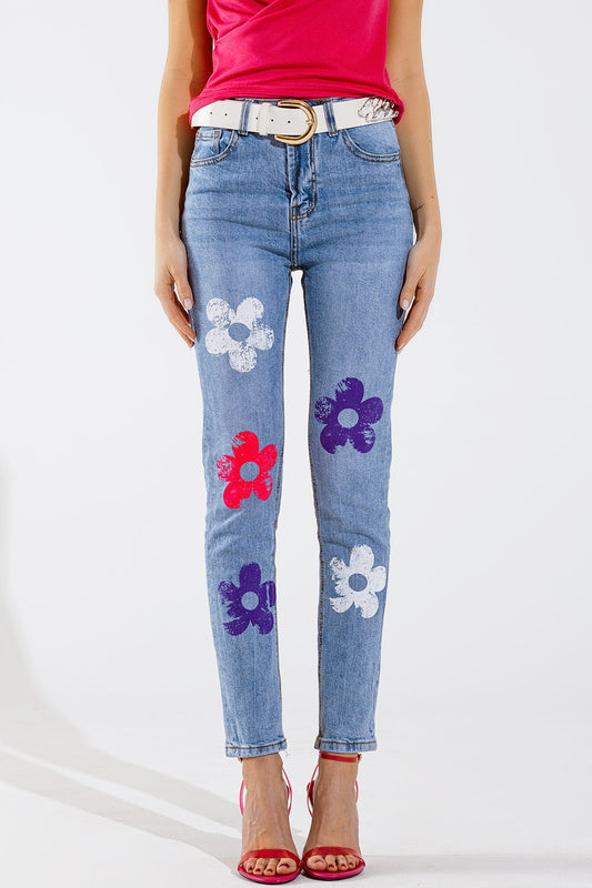 5 Pocket Jeans skinny With Flower Detail - Jeans