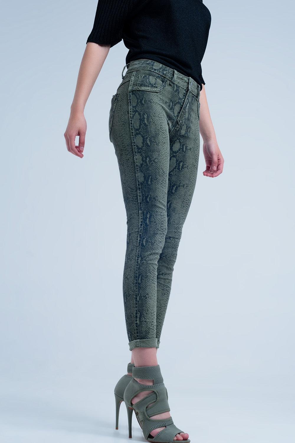 Green skinny reversible jeans with snake print - Coloured Jeans