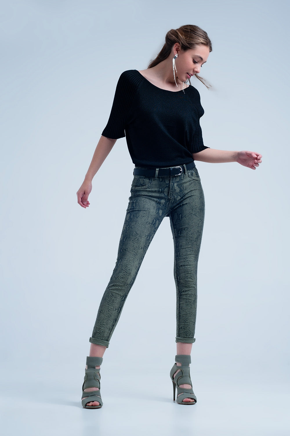 Green skinny reversible jeans with snake print - Coloured Jeans