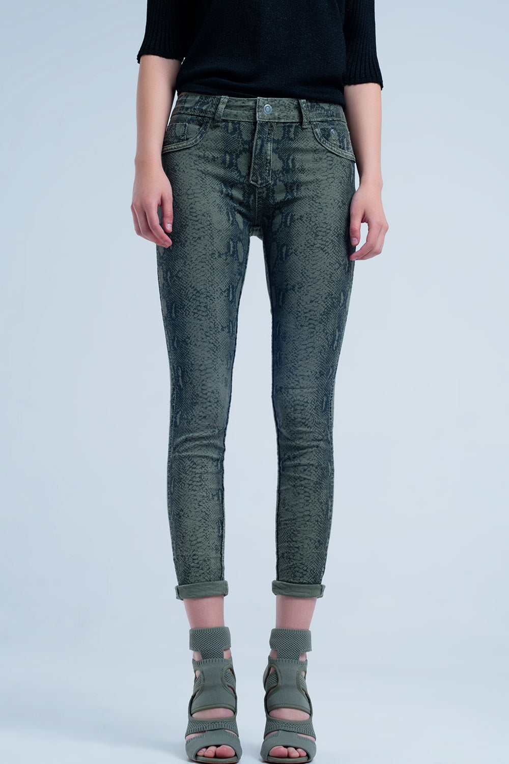 Green skinny reversible jeans with snake print - Coloured Jeans