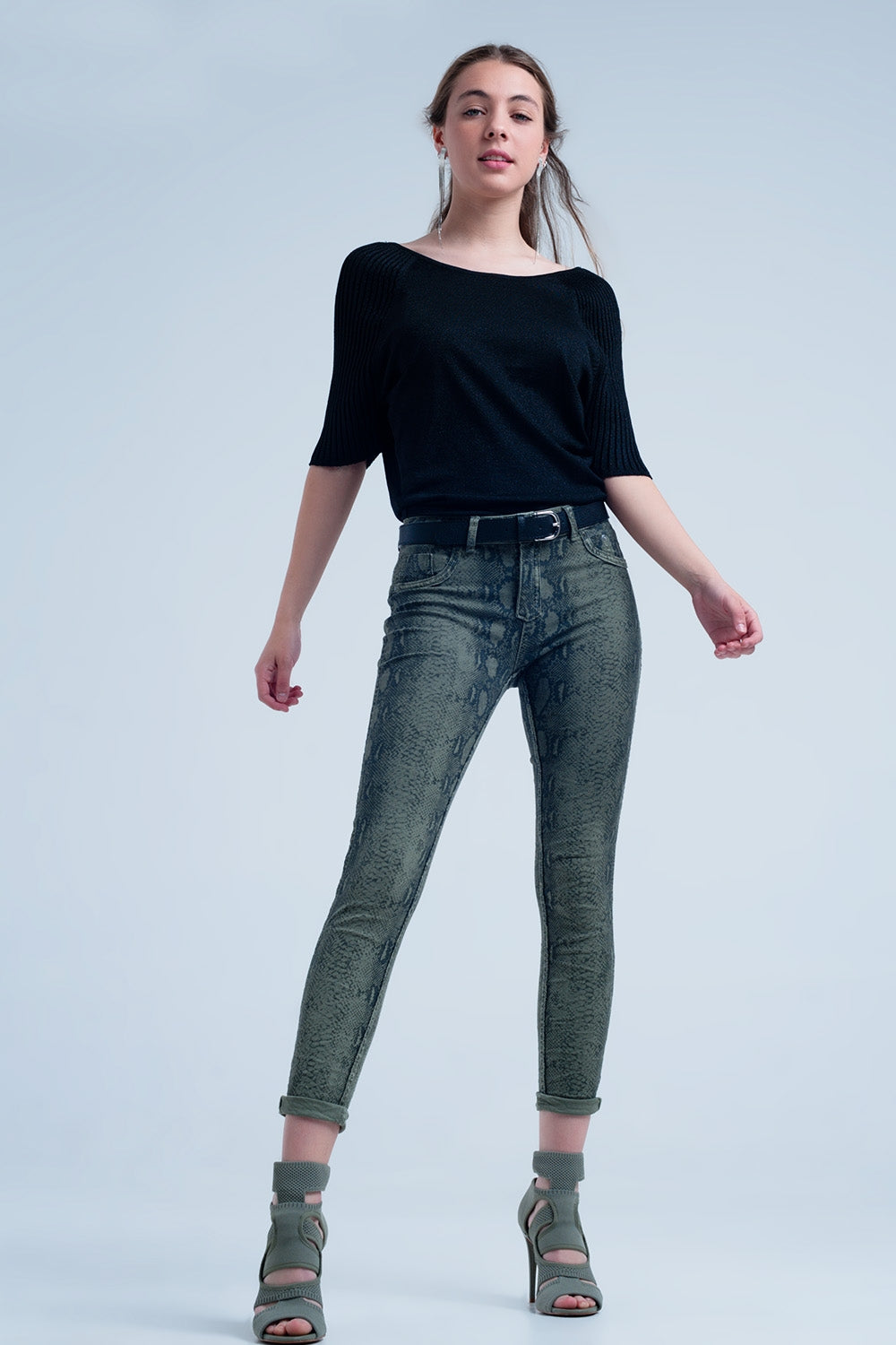 Green skinny reversible jeans with snake print - Coloured Jeans