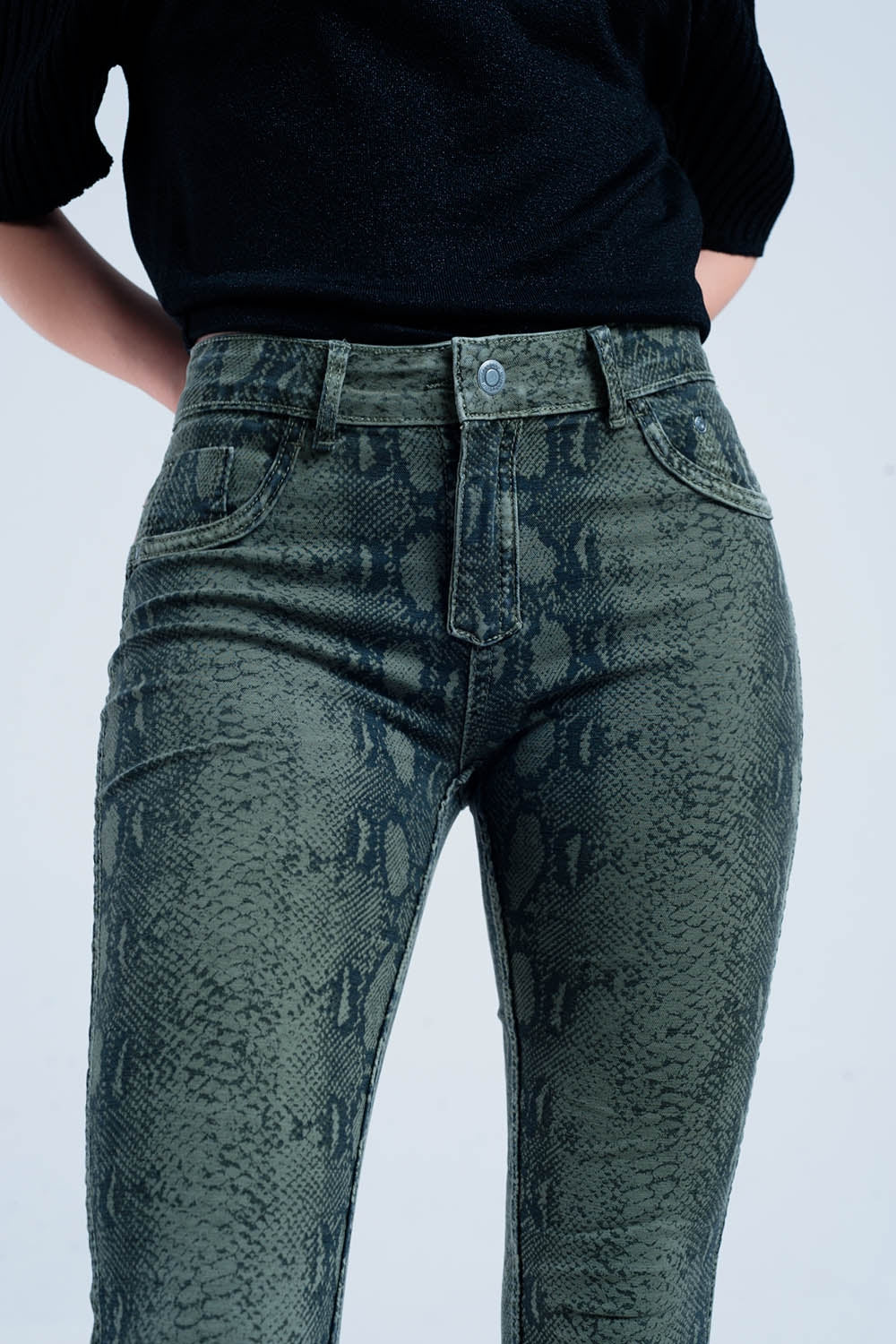 Green skinny reversible jeans with snake print - Coloured Jeans