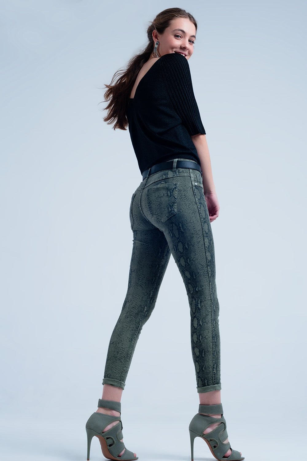 Green skinny reversible jeans with snake print - Coloured Jeans