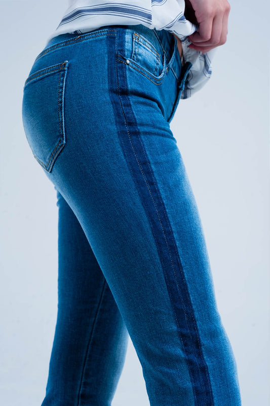 Denim jeans with blue side stripe - Denim