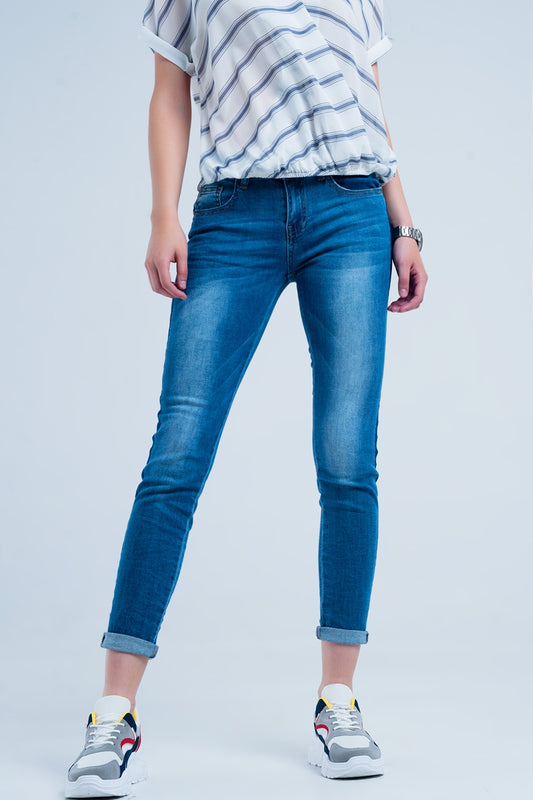 Denim jeans with blue side stripe - Denim