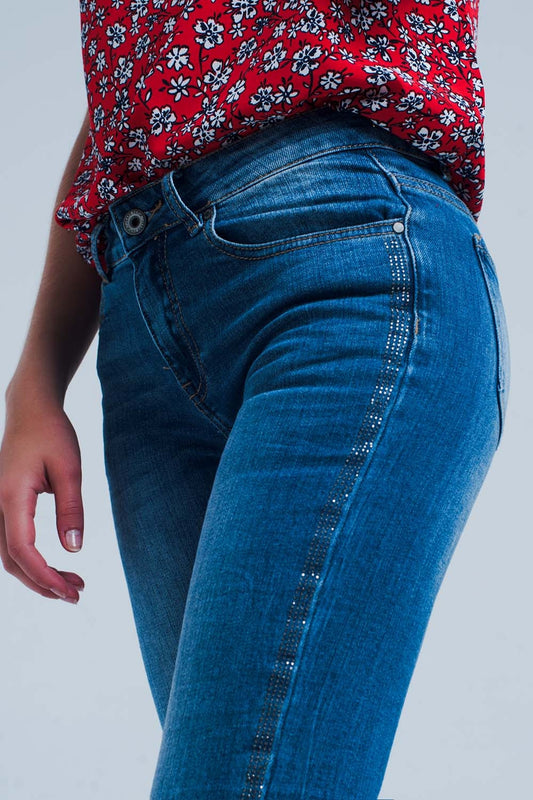 Mid wash jeans with glitter side stripe - Denim