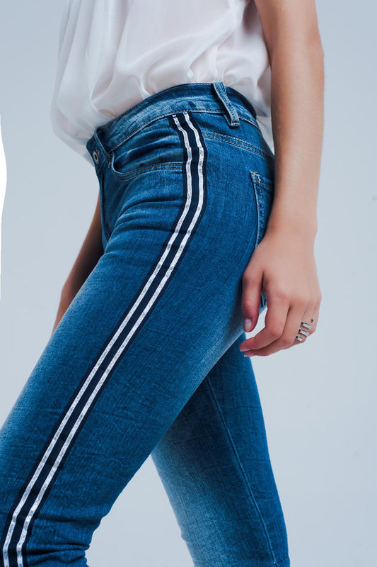 Skinny jeans with side stripe - Denim