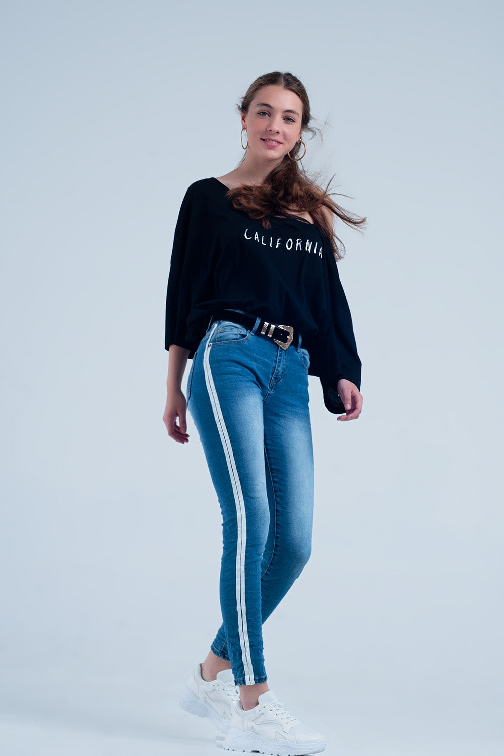 Skinny jeans with white side stripe - Denim