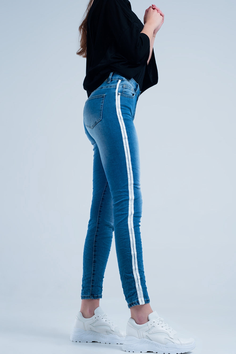 Skinny jeans with white side stripe - Denim