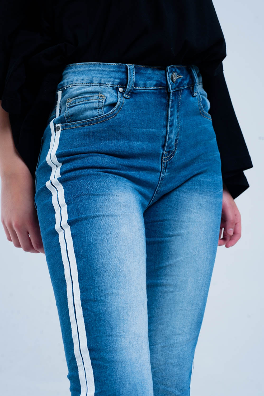 Skinny jeans with white side stripe - Denim