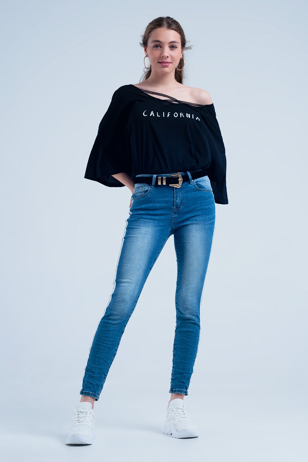 Skinny jeans with white side stripe - Denim