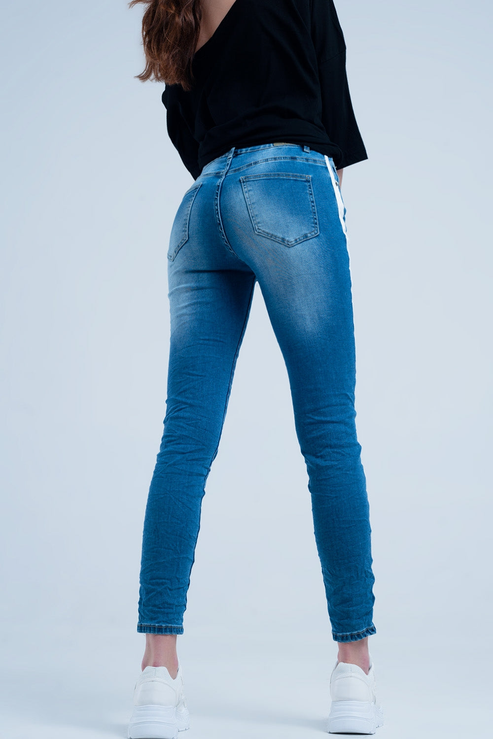 Skinny jeans with white side stripe - Denim