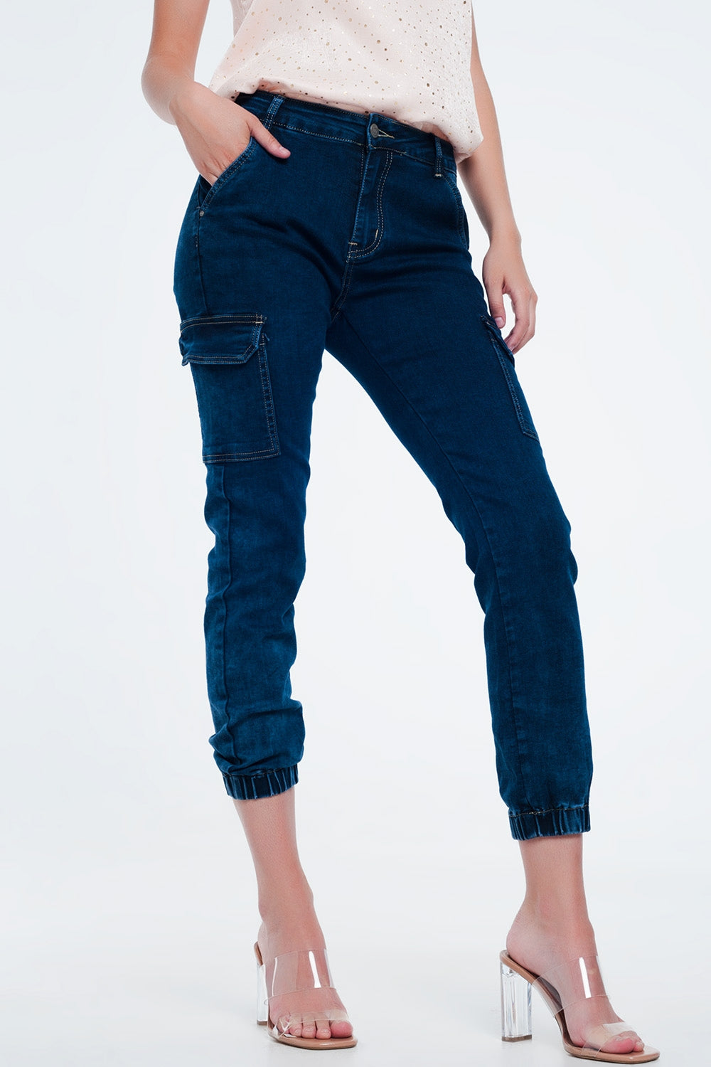Jeans in navy with cargo pockets - Denim