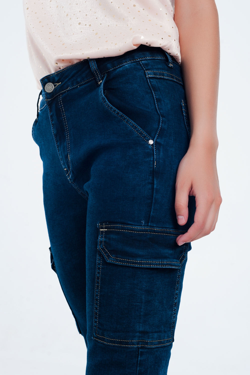 Jeans in navy with cargo pockets - Denim