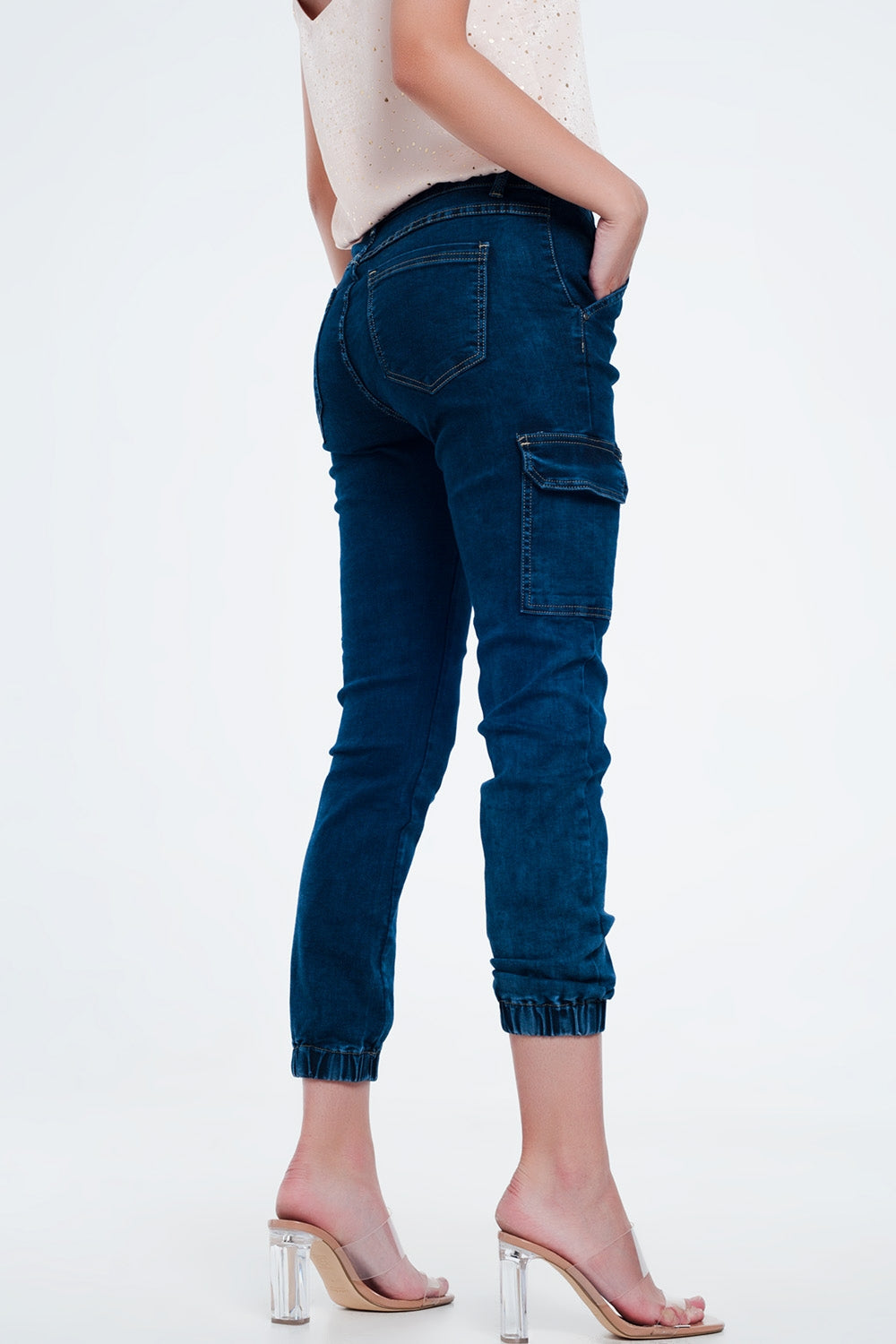 Jeans in navy with cargo pockets - Denim