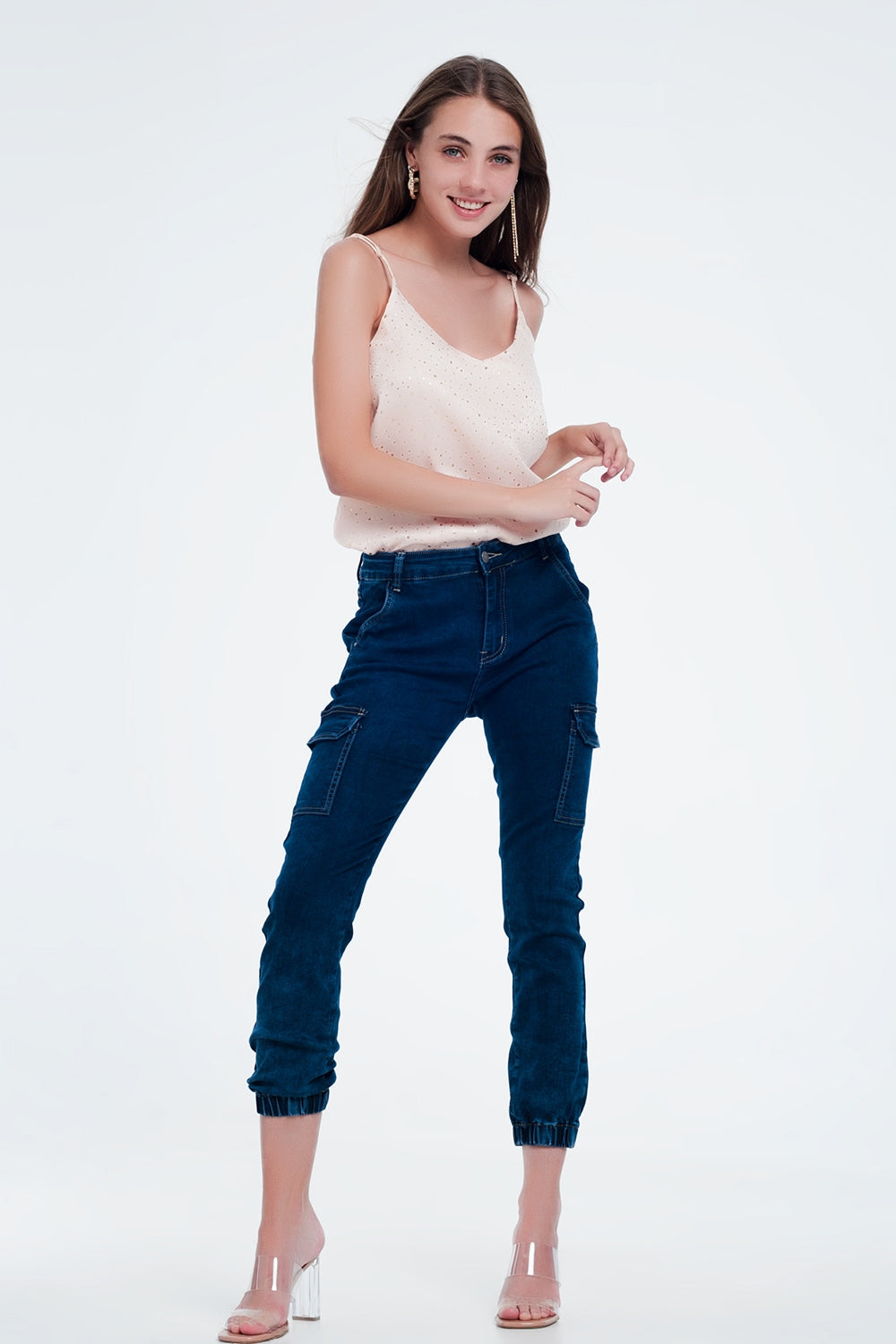 Jeans in navy with cargo pockets - Denim