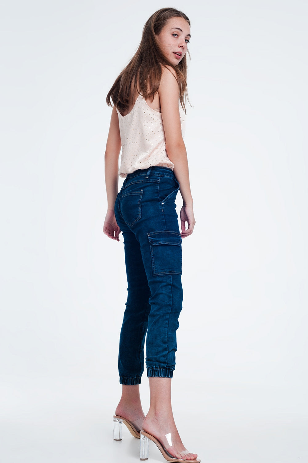 Jeans in navy with cargo pockets - Denim