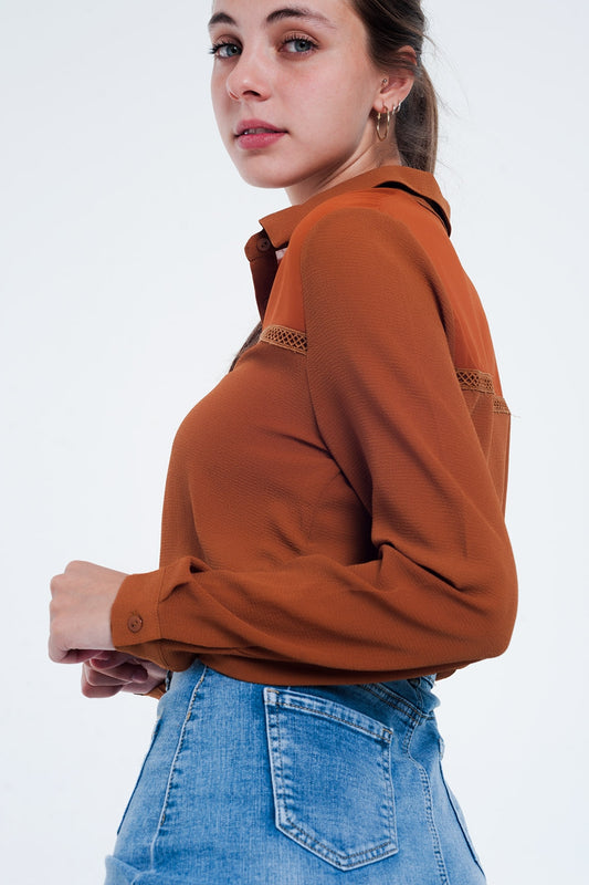 Front detail insert blouse orange - Shirts