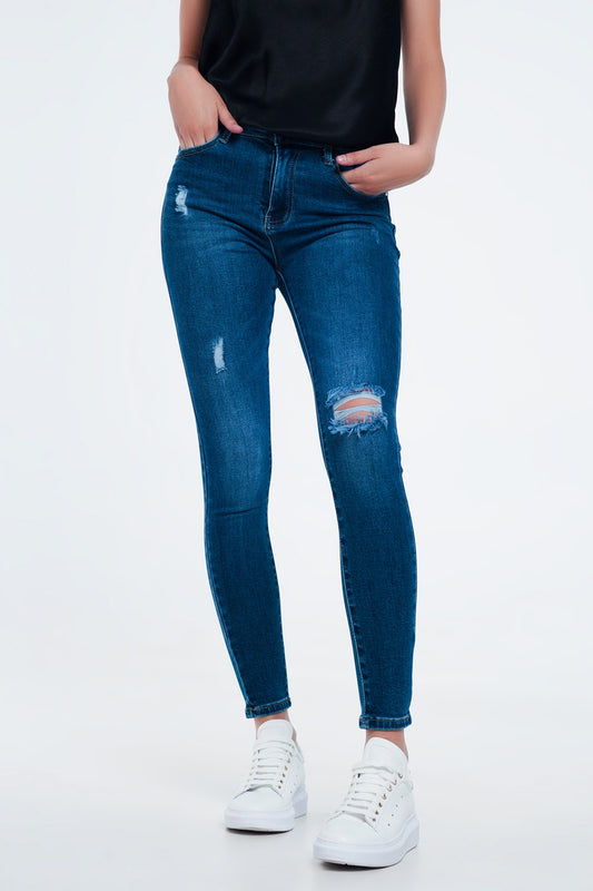 Distressed skinny fit jeans in mid wash - Denim
